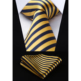 Stripe Tie Handkerchief Set - 02-YELLOW/NAVY BLUE 