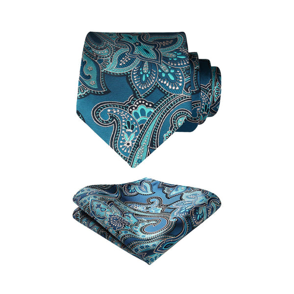Paisley Tie Handkerchief Set - AQUA/BLUE 