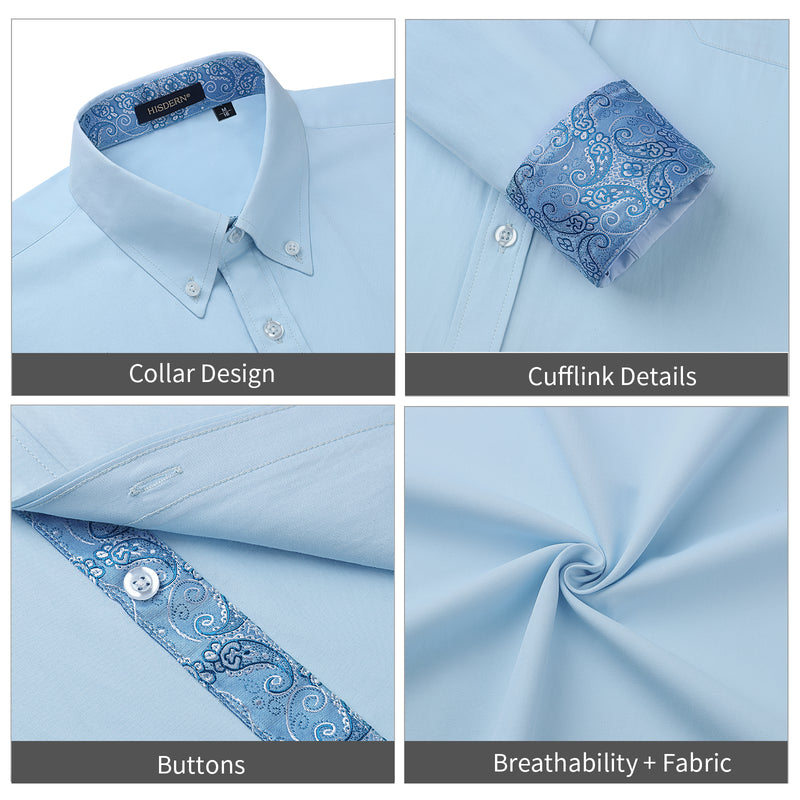 Casual Formal Shirt with Pocket - 11-BLUE/PAISLEY 