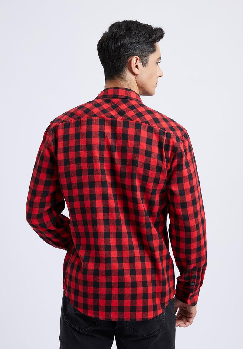 Plaid Men's Flannel Shirt With Pockets - RED2