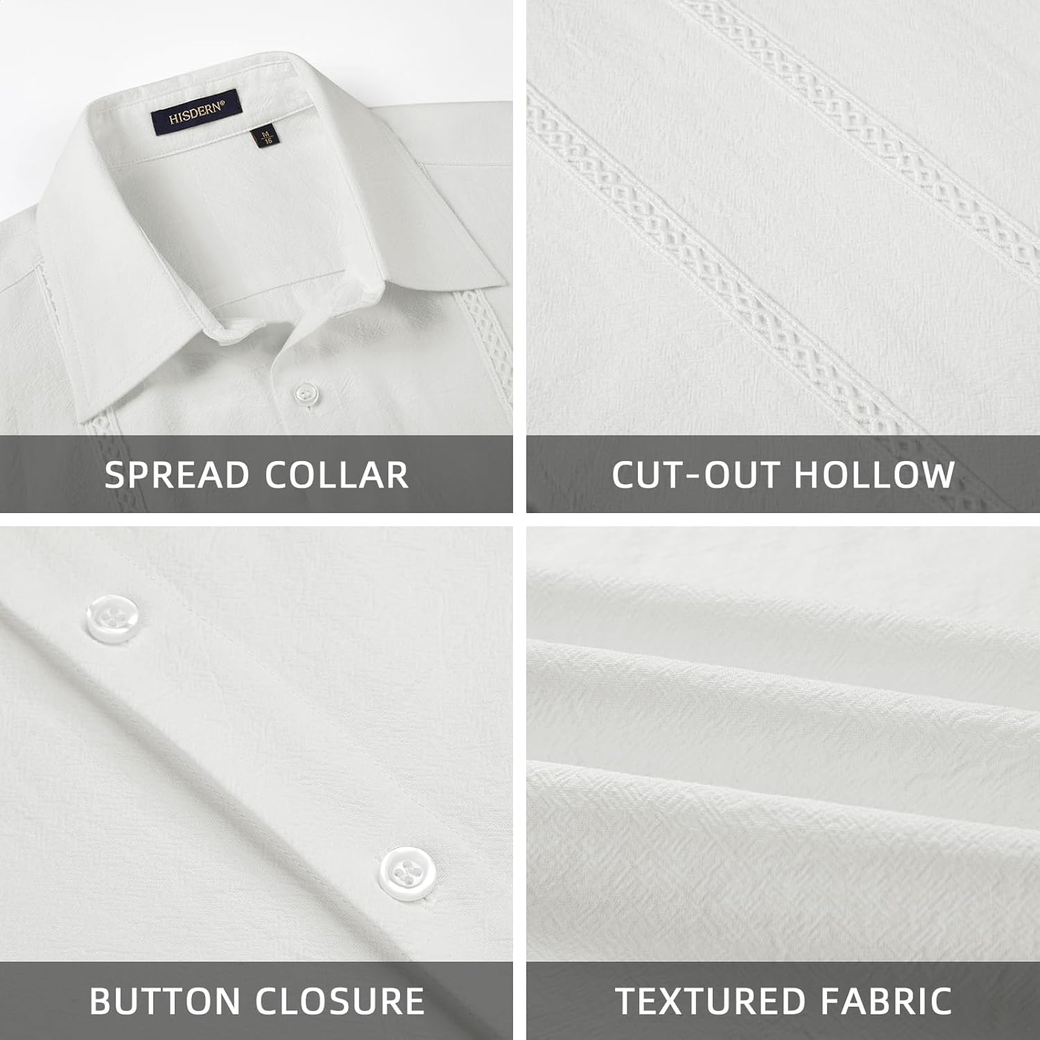 Hisdern Cuban Style White Linen Guayabera Shirt Casual Summer Beach Top
