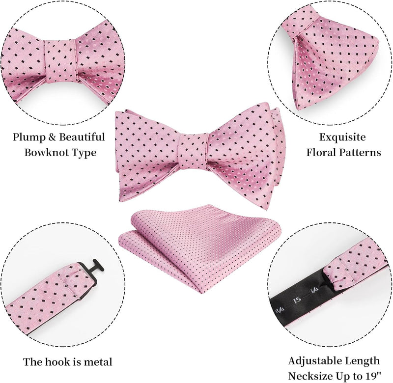 Polka Dots Bow Tie & Pocket Square - 02-PINK/BLACK