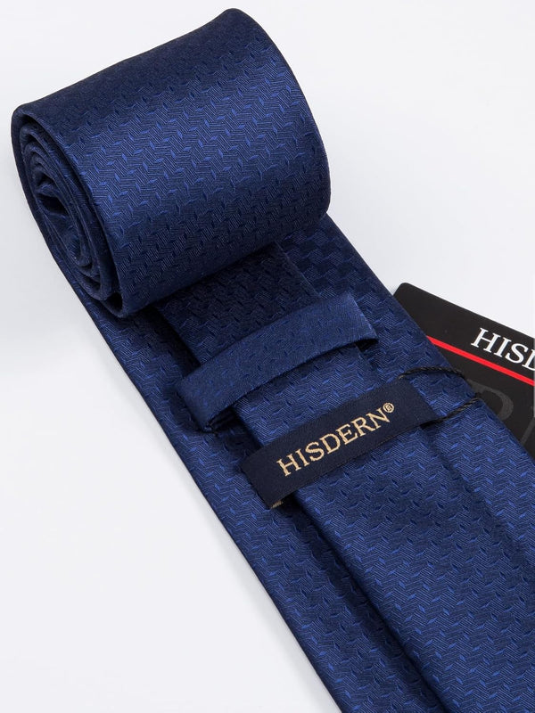 Hisdern Navy Blue Houndstooth Wedding Tie Set with Cufflinks