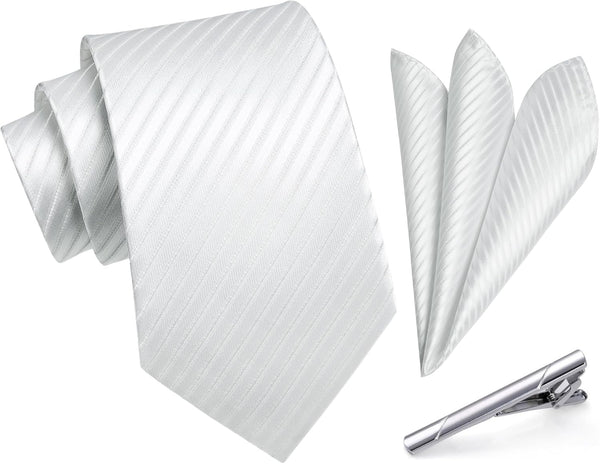 Stripe Tie Handkerchief Clip - 11 WHITE