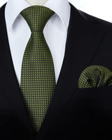 Plaid Tie Handkerchief Set - 021-OLIVE