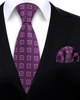 Men's Plaid Tie Handkerchief Set - F2-PURPLE