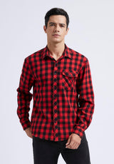 Plaid Men's Flannel Shirt With Pockets - RED2