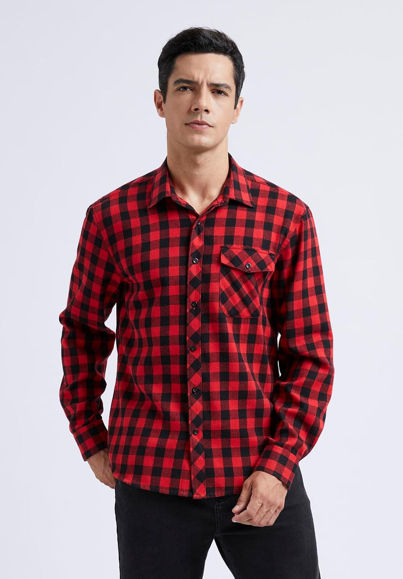 Plaid Men's Flannel Shirt With Pockets - RED2