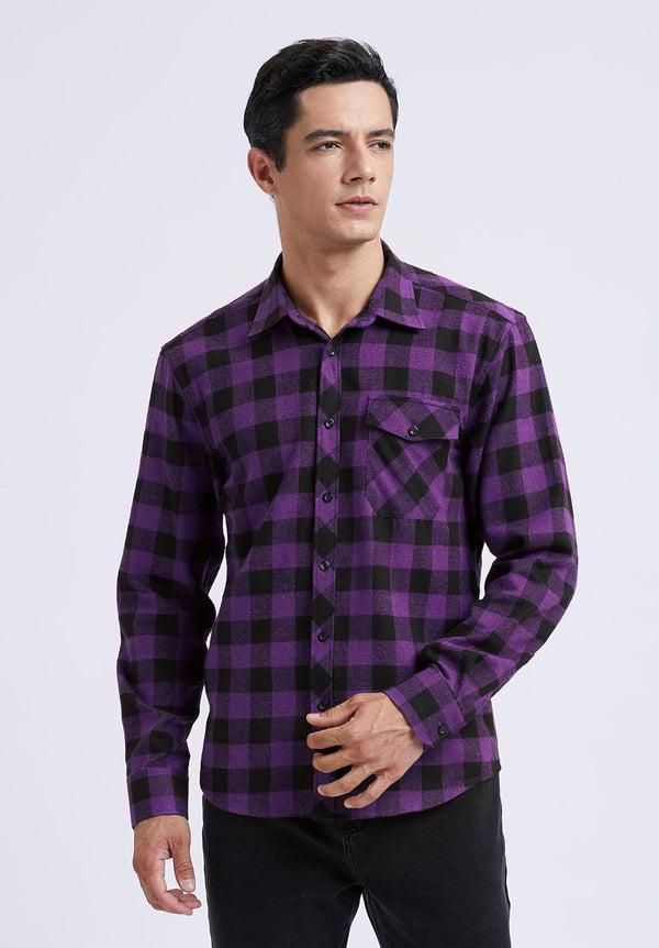 Plaid Men's Flannel Shirt With Pockets - 2P-PURPLE-01P