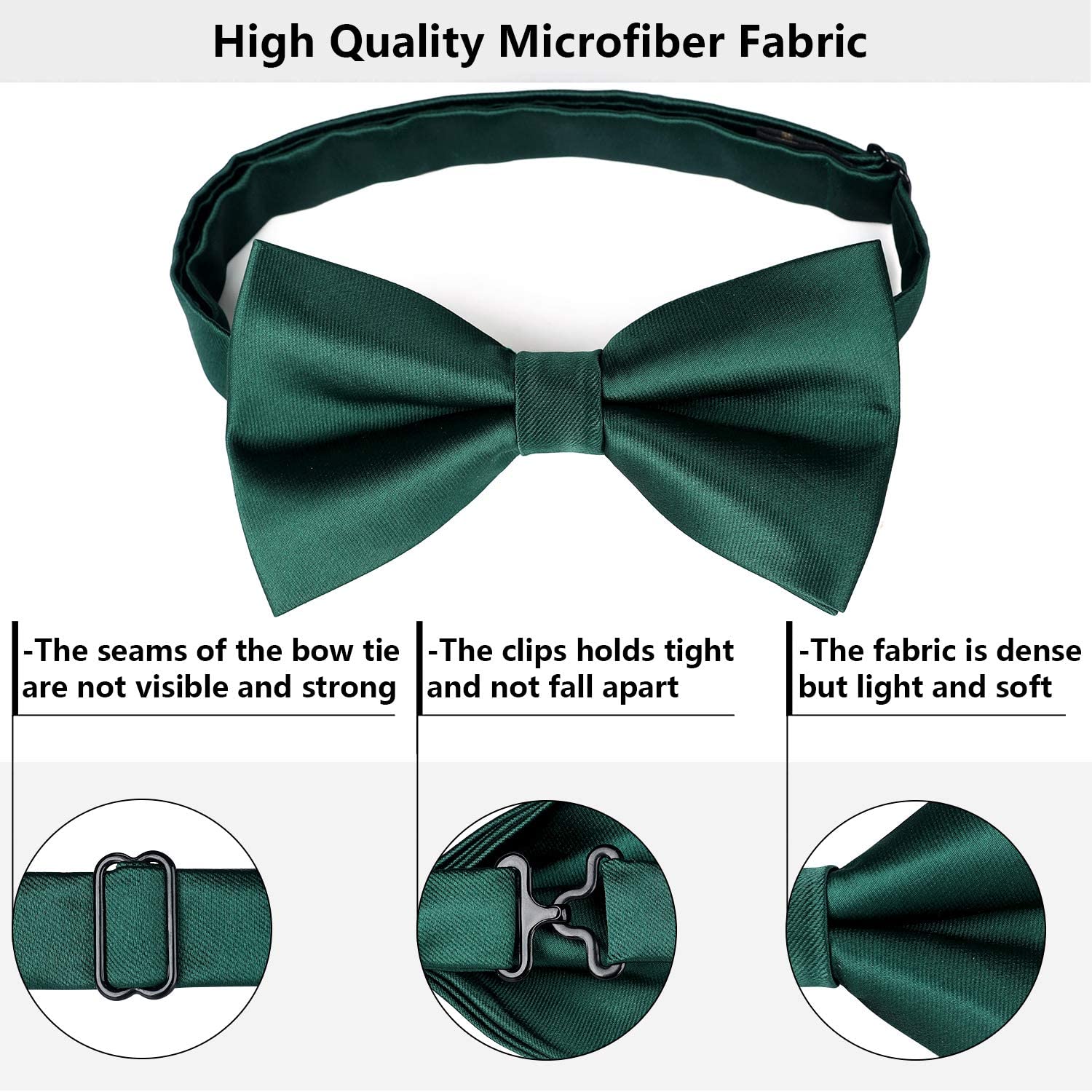 Solid Pre-Tied Bow Tie & Pocket Square - G-DARK GREEN