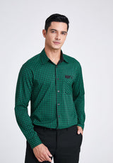 Men's Casual Long Sleeve Plaid Shirt - D-GREEN