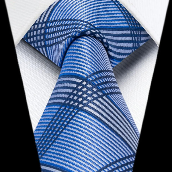 Men's Plaid Tie Handkerchief Set - D2-BLUE