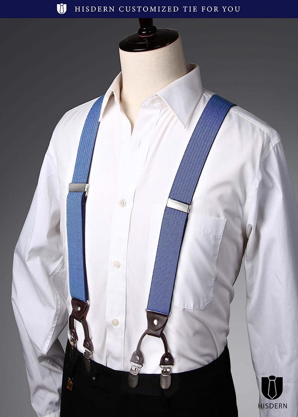 Y-shaped Adjustable Suspender with 6 Clips - 12 BLUE 
