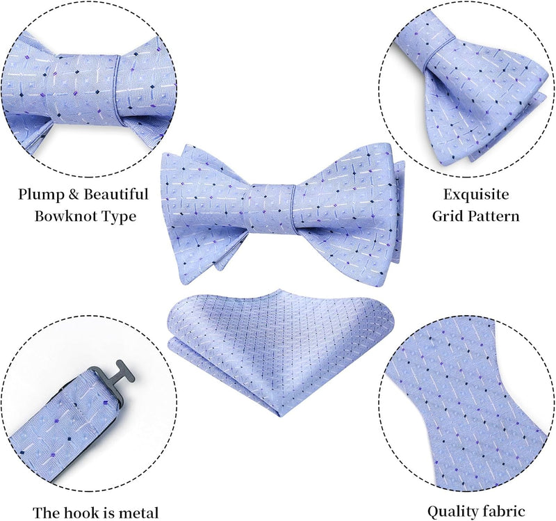 Plaid Bow Tie & Pocket Square Sets - 01-PURPLE