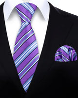 Stripe Tie Handkerchief Set - D-03-PURPLE/BLUE