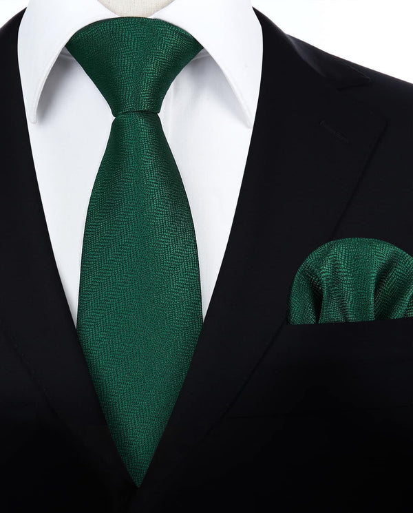 Hisdern Forest Green Houndstooth Wedding Tie Set with Cufflinks