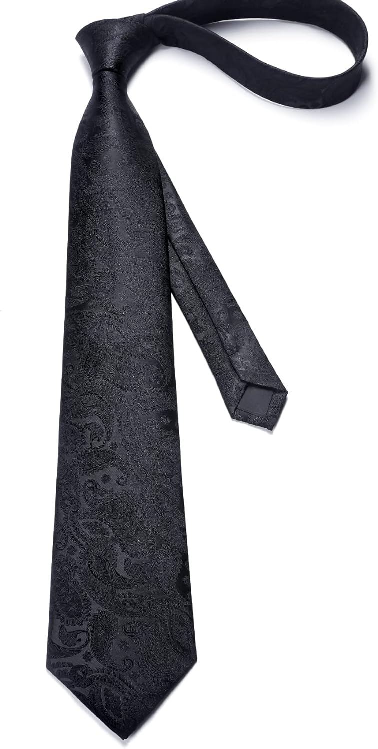 Paisley Tie Handkerchief Cufflinks Clip - BLACK