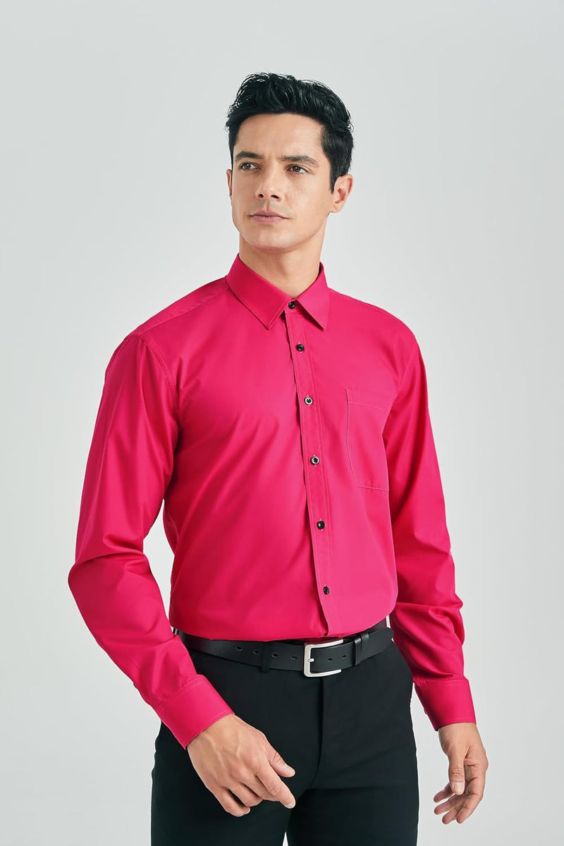 Men's Dress Shirt with Pocket - HOT PINK