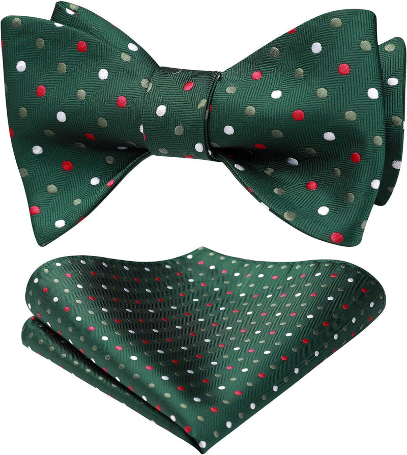 Polka Dots Bow Tie & Pocket Square - 02-GREEN/RED