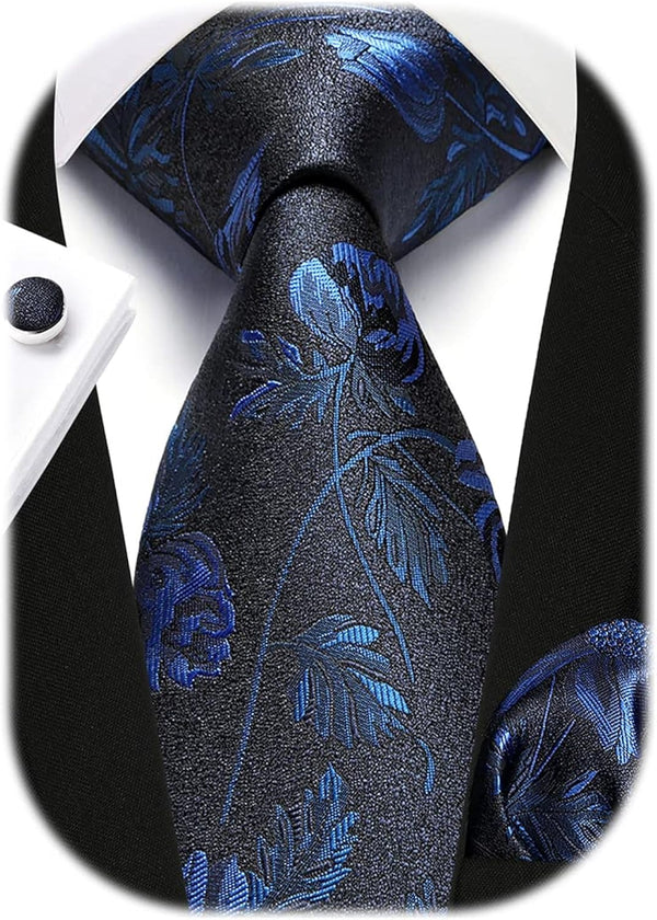 Floral Tie Handkerchief Cufflinks - BLUE
