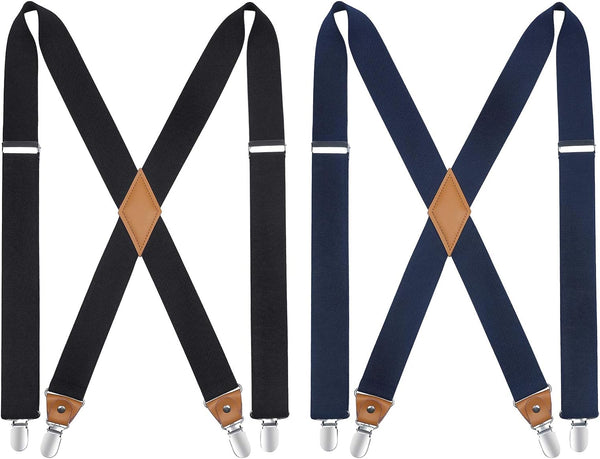 2PCS 1.4" Adjustable Suspender with 4 Clips - C-BLACK/NAVY BLUE 
