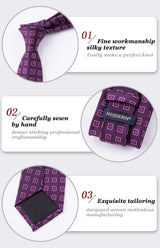 Men's Plaid Tie Handkerchief Set - F2-PURPLE