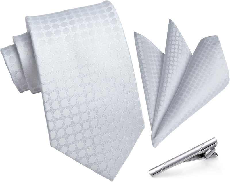 Plaid Tie Handkerchief Clip - 04 WHITE