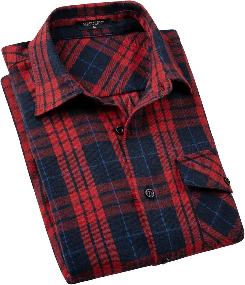 Plaid Men's Flannel Shirt With Pockets - 7G-RED/NAVY BLUE-07