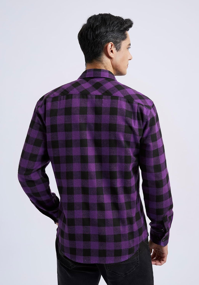 Plaid Men's Flannel Shirt With Pockets - 2P-PURPLE-01P