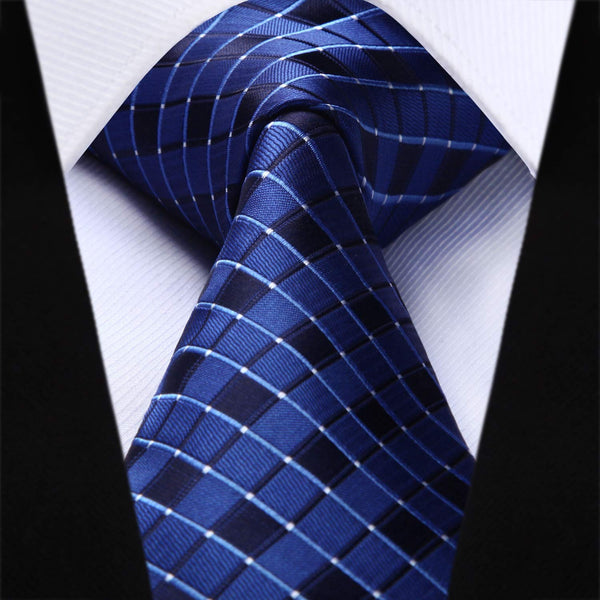 Plaid Tie Handkerchief Set - BLUE-3