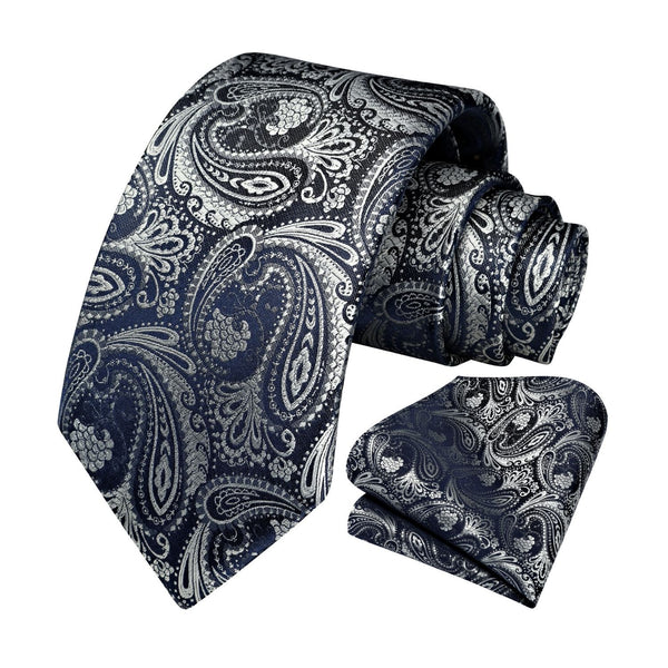 Paisley Tie Handkerchief Set - 03-NAVY GREY