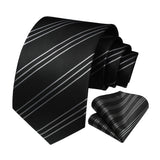 Stripe Tie Handkerchief Set - 09-BLACK/WHITE 