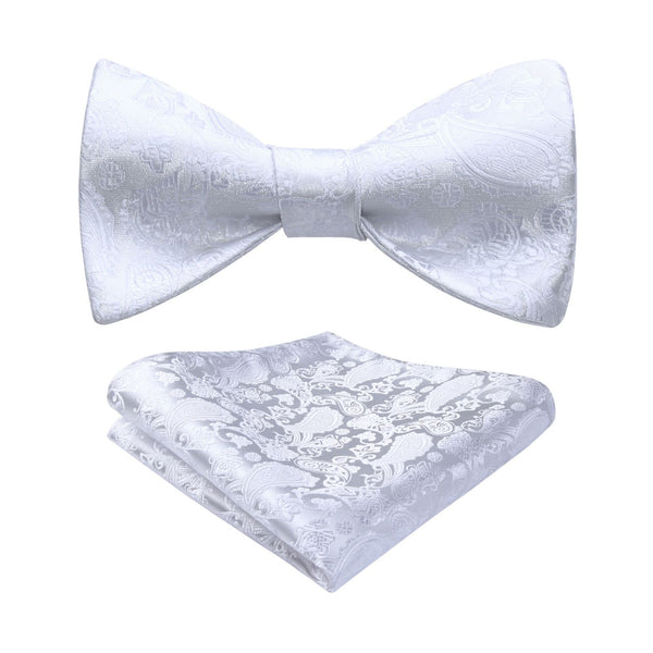 Floral Paisley Bow Tie & Pocket Square Sets - B-WHITE 