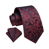 Floral Tie Handkerchief Set - 13 RED 