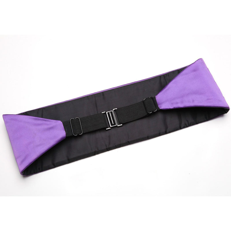 Solid Cummerbund Bow Tie Pocket Square Set - PURPLE 2 