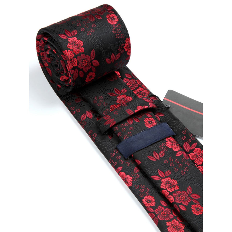 Floral Tie Handkerchief Set - RED/BLACK 