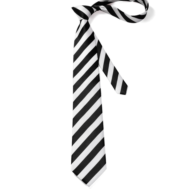 Stripe Tie Handkerchief Set - 07-BLACK/WHITE 