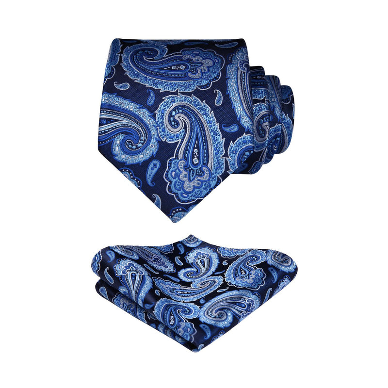 Paisley Tie Handkerchief Set - 01A-BLUE 