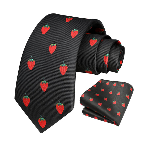 Strawberry Tie Handkerchief Set - BLACK 