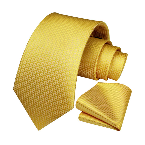 Plaid Tie Handkerchief Set - GOLD-3 