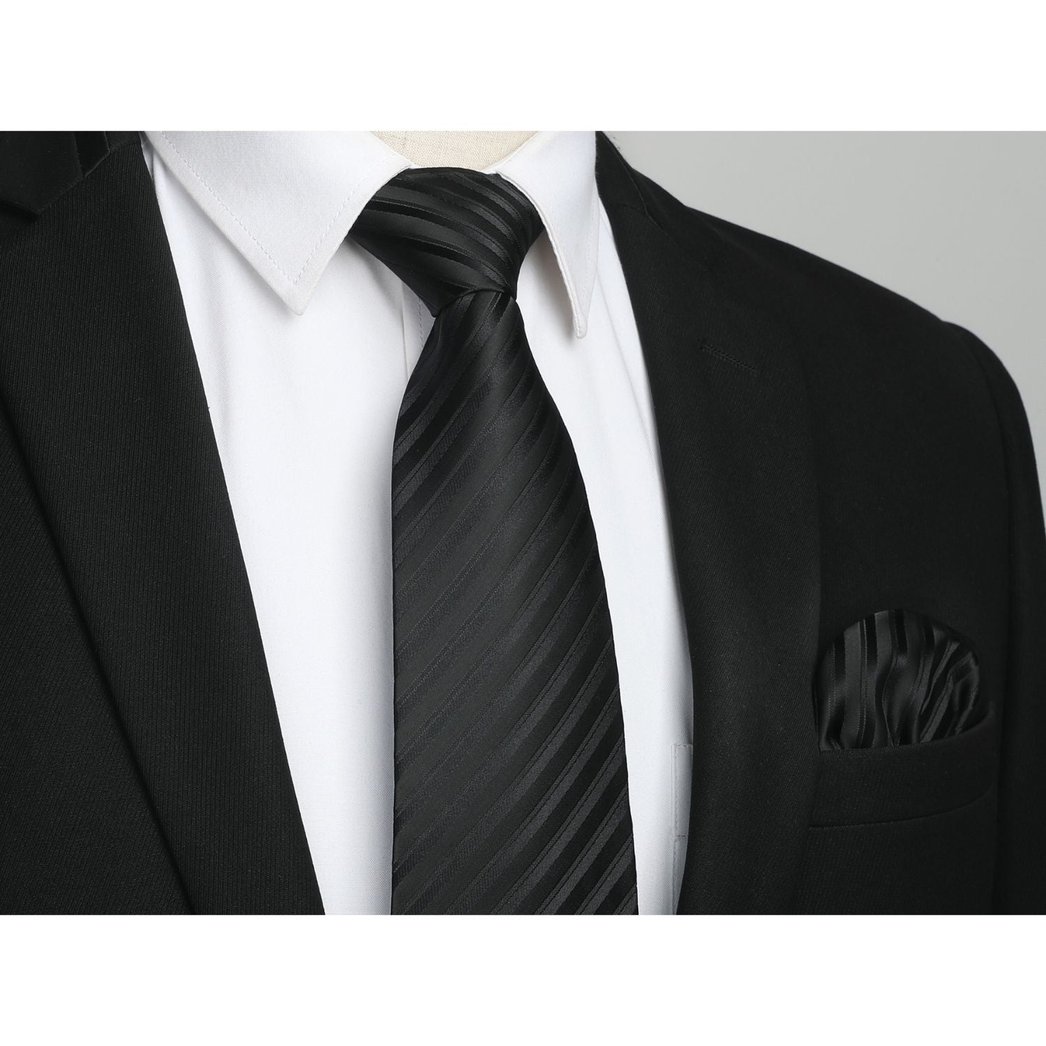 Stripe Tie Handkerchief Cufflinks - BLACK