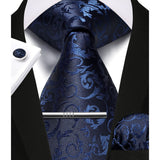 Paisley Tie Handkerchief Cufflinks Clip - C5-NAVY BLUE 