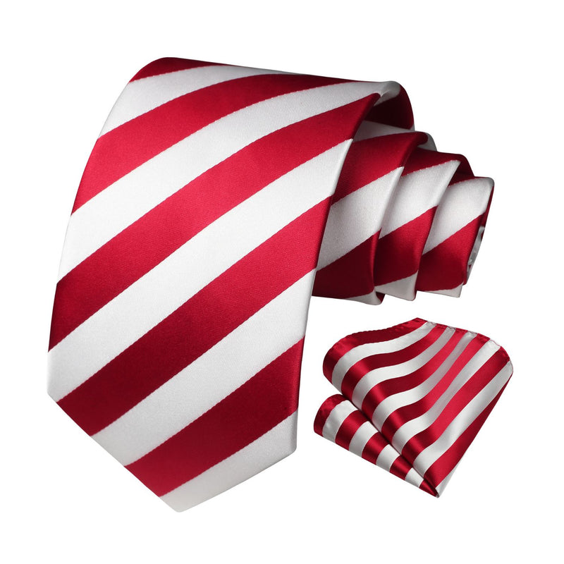 Stripe Tie Handkerchief Set - 06-RED/WHITE 