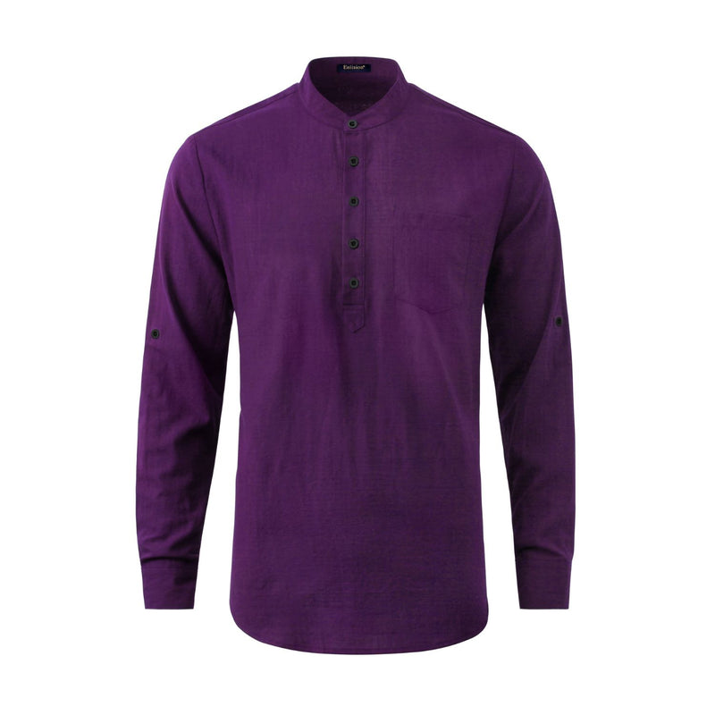 Casual Henley Shirt with Pocket - PURPLE 