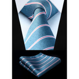 Stripe Tie Handkerchief Set - SKY BLUE/WHITE/RED 