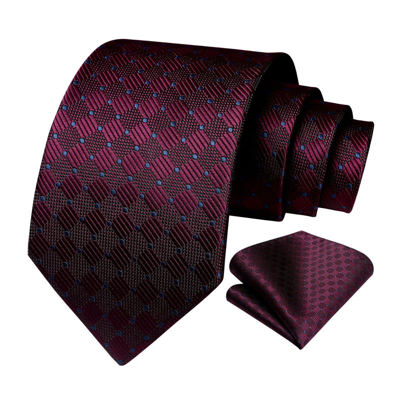 Plaid Tie Handkerchief Set - B-BURGUNDY 