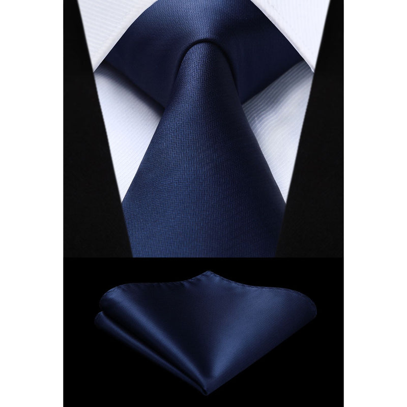Stripe Tie Handkerchief Set - 02 NAVY BLUE 