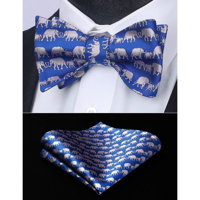 Elephant Bow Tie & Pocket Square - BLUE 