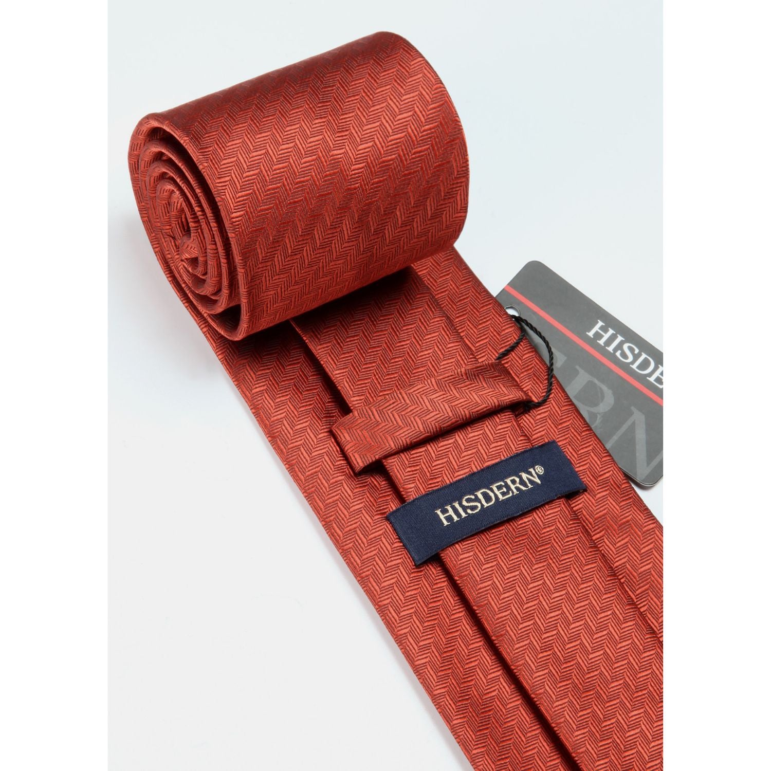 Houndstooth Tie Handkerchief Set - BURNT ORANGE