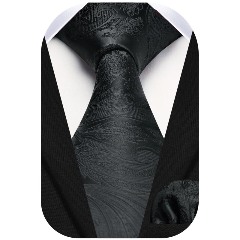 Floral Tie Handkerchief Set - 02A-BLACK-1